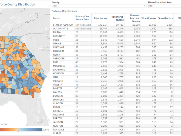 a map of nursing workforce distribution in Georgia