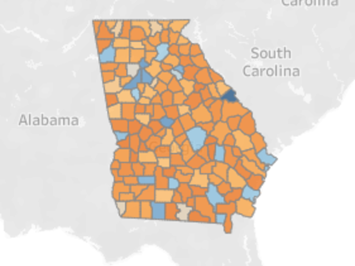 A map of physician workforce distribution in Georgia