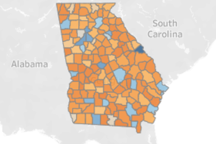 A map of physician workforce distribution in Georgia